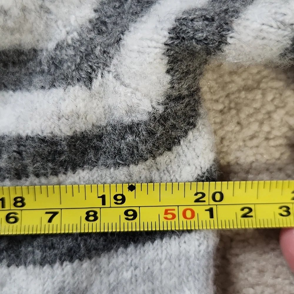 Gray and Cream Striped Cardigan Sweater-small